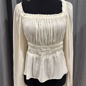 Melrose and Market Cream Smocked Peplum Blouse